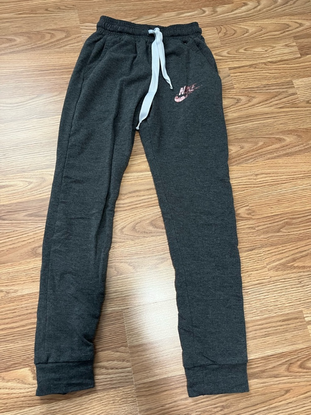 Nike Charcoal Gray Jogger Sweatpants with Pink Swoosh